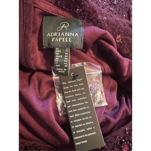 Adrianna Papell Sz 6 Floral 3D Sequin Ball Gown Maroon Sparkle High Slit Formal - Picture 16 of 16